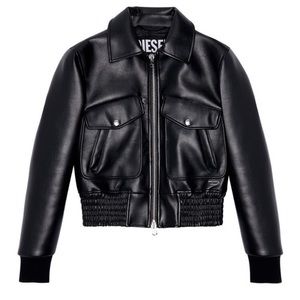 Diesel Black Leather Bomber Jacket